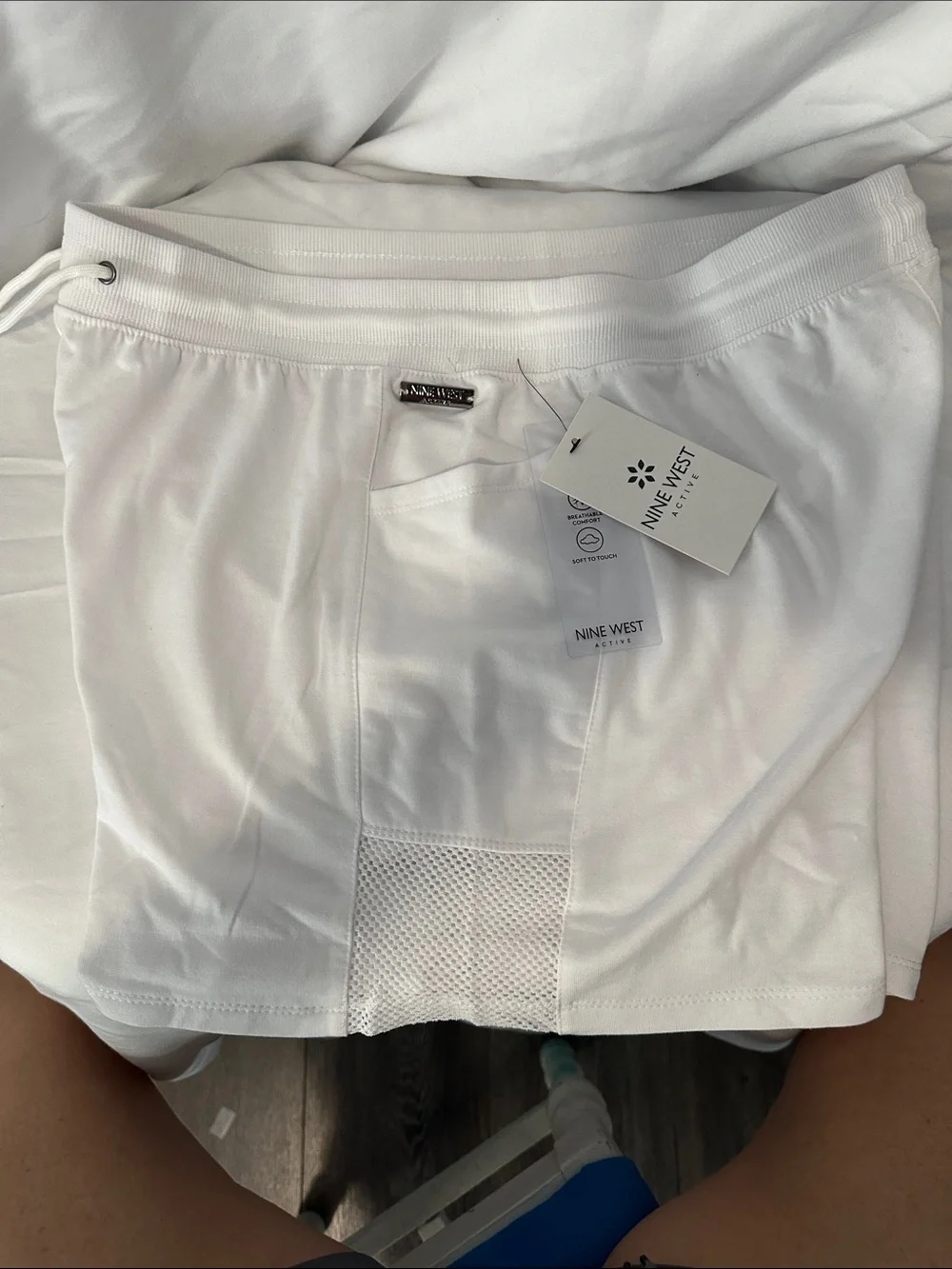Nine West White Athletic Drawstring Mesh-Trim Shorts